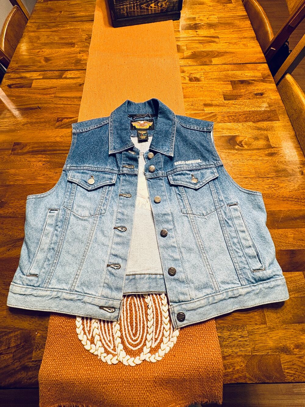 Harley Davidson Denim Blue Jean Vest Embroidered Logo Women's Large